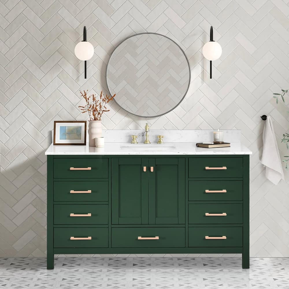 OpalithD 60 in. Bathroom Vanity with Single Sink, Wood Bath Cabinet with Top