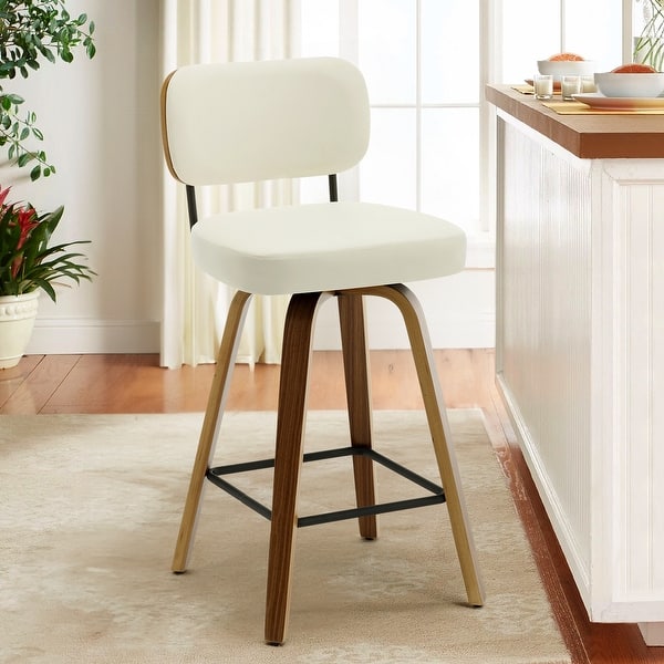 slide 2 of 14, 26"/29" Swivel Bar Stools/ Counter Stools with Bentwood Legs Single - Cream White-PU Back - Counter Height