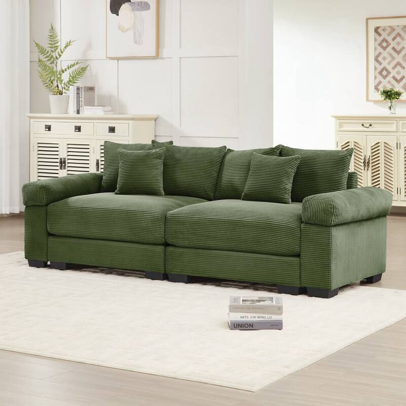 Oversized Cloud Modular Sectional Couch,Corduroy Fabric Extra-Wide Armrests Throw Pillows