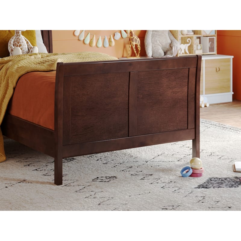 Solid Wood Sleigh Bed - Low Profile Platform Bed with Footboard - Twin Size Bed Frame