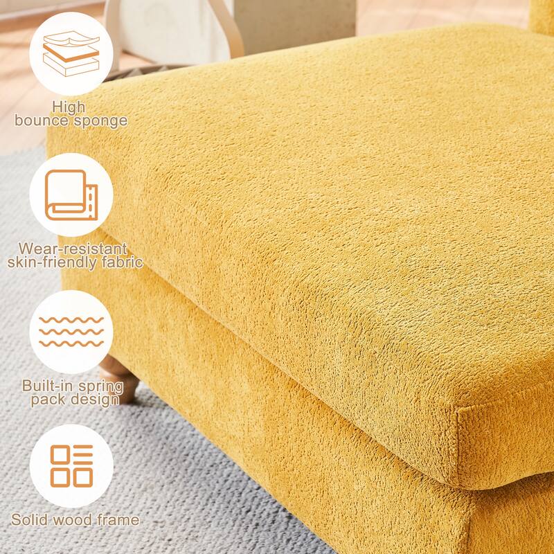 Modern Mid-Century Yellow Foam Chaise Lounger Sofa