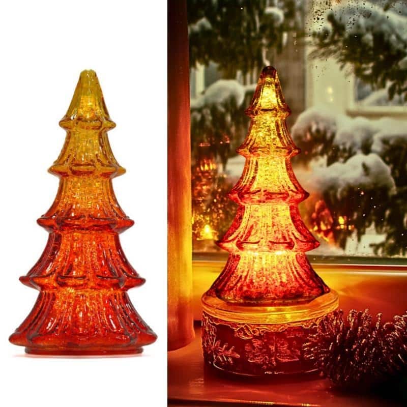 10" Glass Christmas Tree Light Orange Gradient Holiday Table Decor for Mantel Window Home - N/A