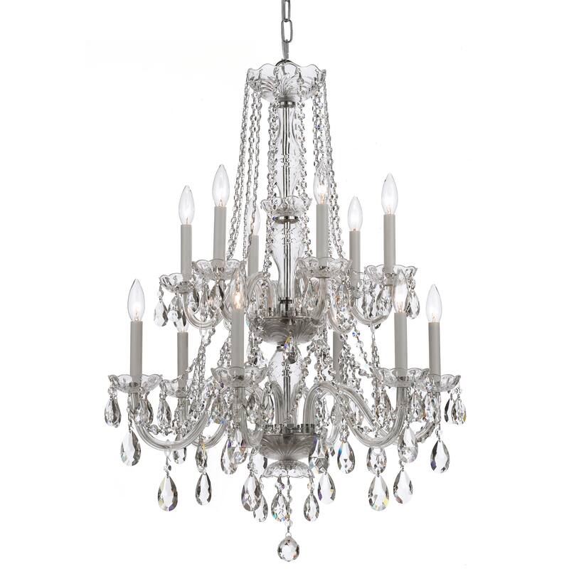 Traditional Crystal 12 Light Clear Swarovski Strass Crystal Chrome Chandelier - 26'' W x 32'' H - 26'' W x 32'' H