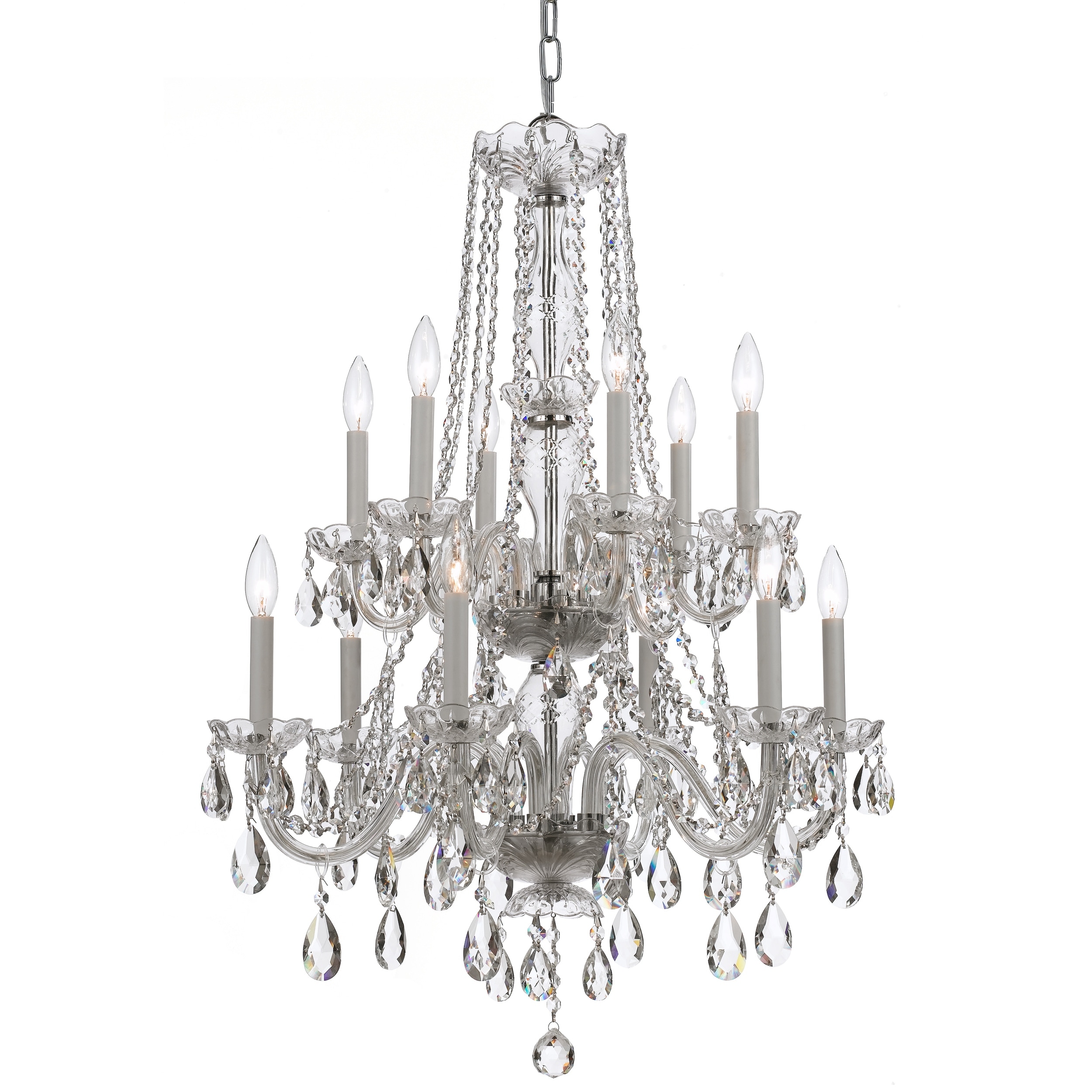 Traditional Crystal 12 Light Clear Swarovski Strass Crystal Chrome Chandelier - 26'' W x 32'' H