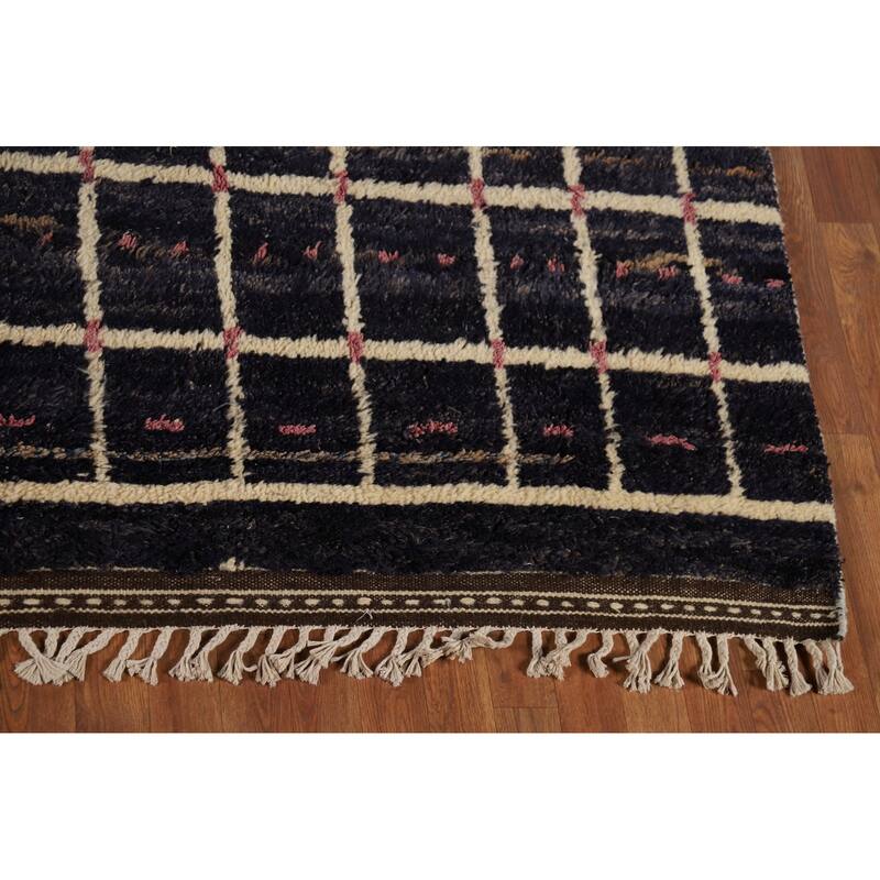Checkered Moroccan Oriental Large Area Rug Hand-Knotted Wool Carpet - 10'0" x 15'0"