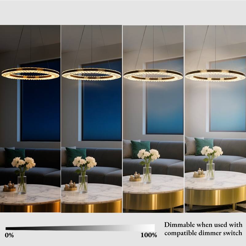 Modern 1-Light LED Gold Crystal Chandelier for Dining Room - Dia. 23.6" x H 1.4"