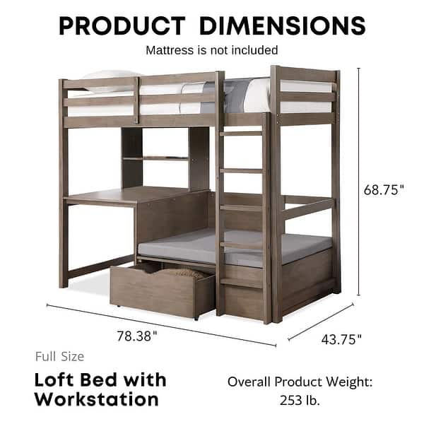 Furniture of America Wegh Solid Wood Twin Size Loft Bed with Workstation and Hidden Storage
