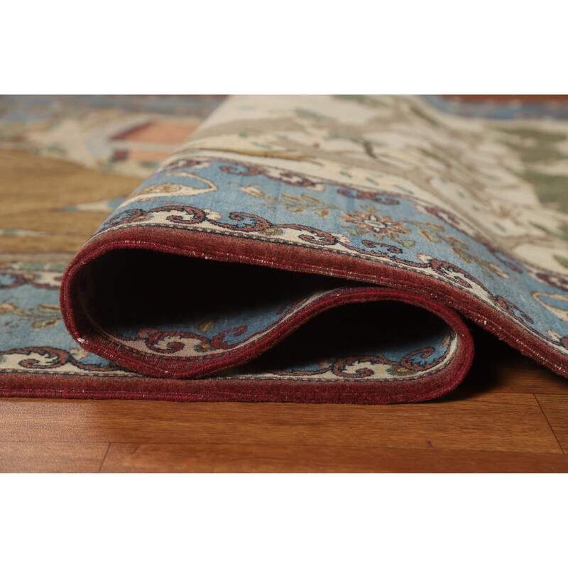 Hand Knotted Oriental 100% Wool Carpet Traditional Pictorial Green Kashan Area Rug - 6' 8'' X 4' 6''