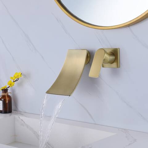 Wall Mounted Waterfall Bathroom Faucet Widespread with Single handle in Black / Gold