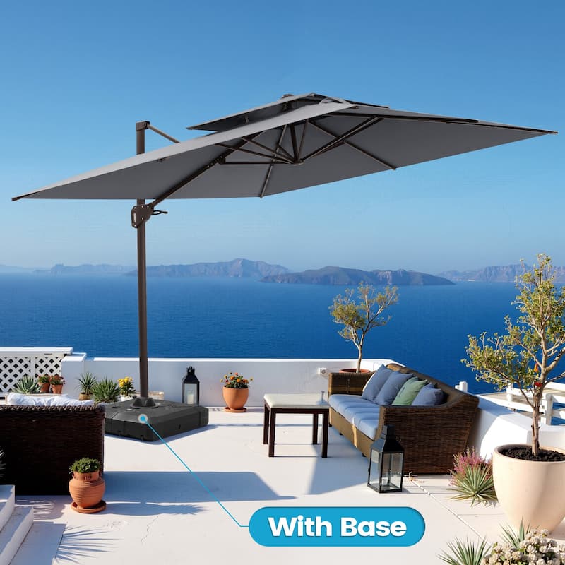 Outdoor 10FT Square Adjustable Offset Cantilever Patio Umbrella with Base