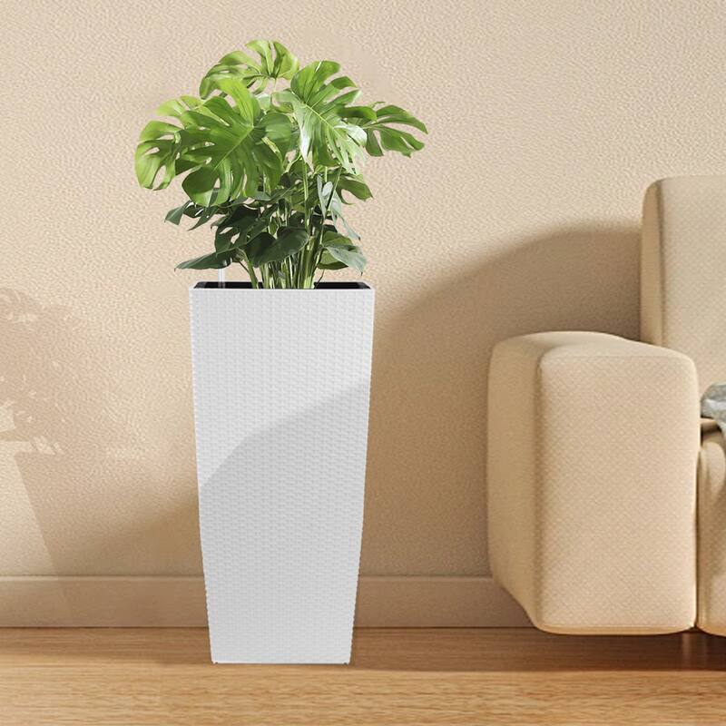 Self-Watering Rattan Enhanced Outdoor Planter with Dual-Basin Design