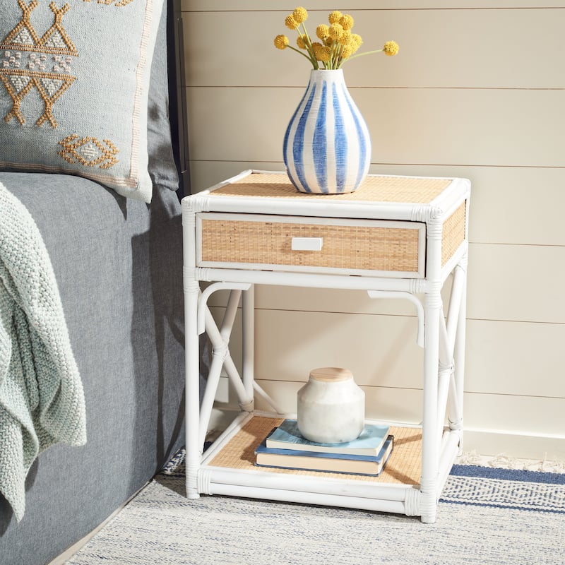 SAFAVIEH Aliyah Bali Coastal 1-Drawer 1-Shelf Nightstand - White/Natural
