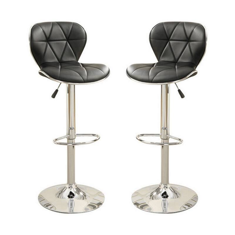 Black Adjustable Bar Stool with Diamond Stitched Faux Leather Upholstery and Silver Metal Base for Modern Kitchens