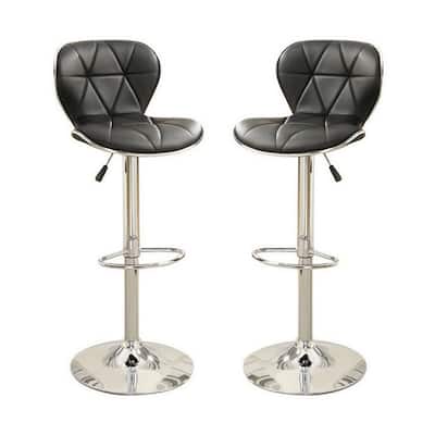 Black Adjustable Bar Stool with Diamond Stitched Faux Leather Upholstery and Silver Metal Base for Modern Kitchens