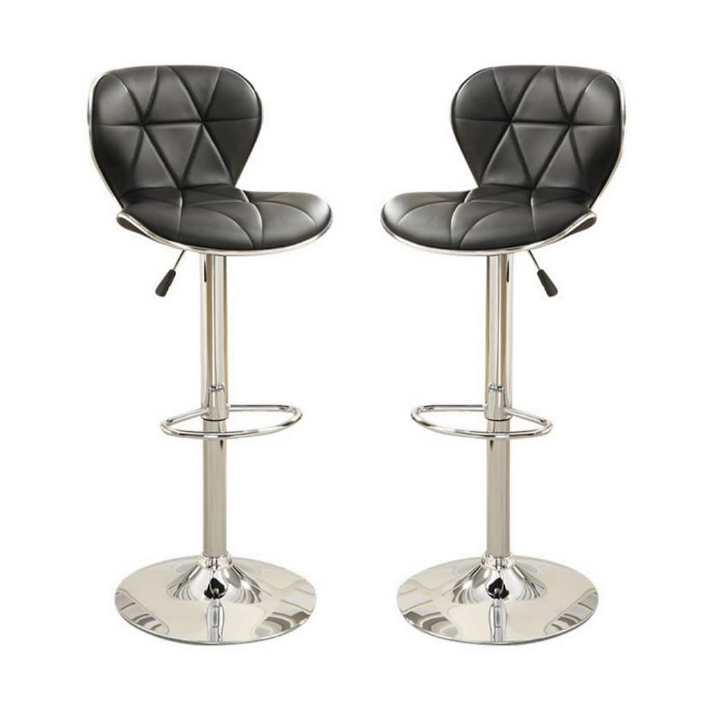 Black Adjustable Bar Stool with Diamond Stitched Faux Leather Upholstery and Silver Metal Base for Modern Kitchens