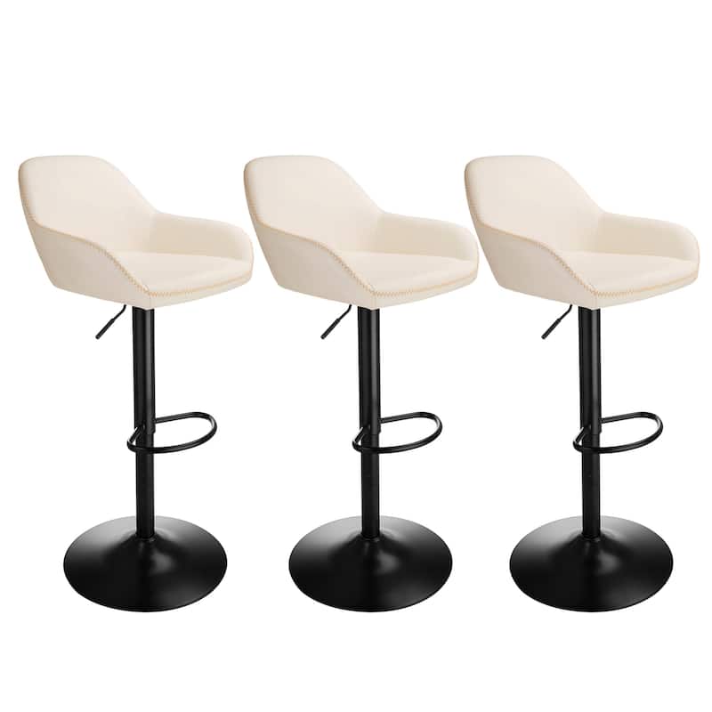 Glitzhome Set of 3 Mid-Century Modern Adjustable Swivel Bar Stools - Set of 3