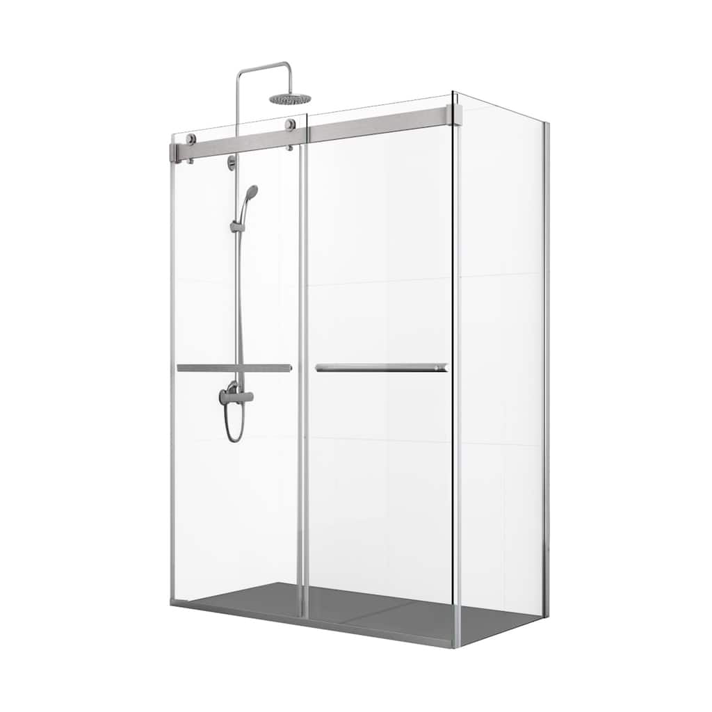 Spezia 48" W x 76" H Frameless Shower Enclosure in Brushed Nickel - 48" W x 76" H