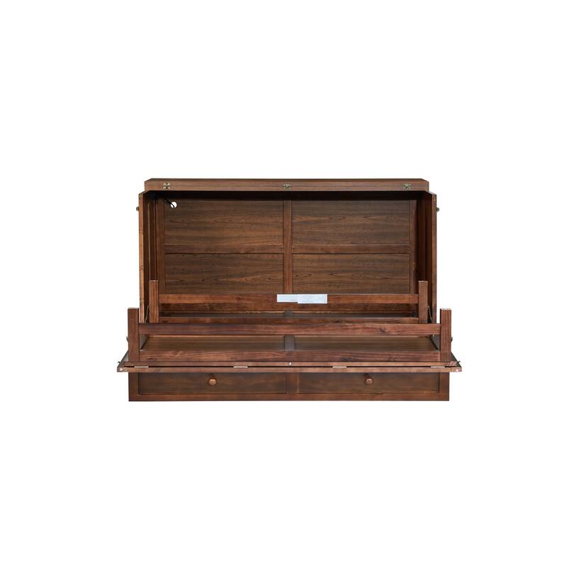 Roomfitters Queen Murphy Bed Cabinet with Storage Compartment, Charging Station with USB, Solid Pine Wall Bed