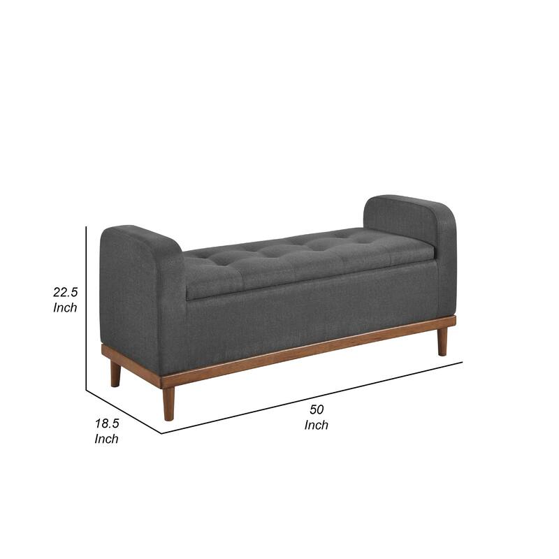Bity Lift Top Storage Bench, Dark Gray Textured Fabric, Wood 50 Inch