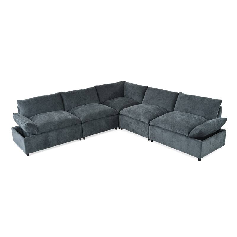 L-Shaped Modular Sectional Sofa, Comfy Upholstered 5 Seater Sofa, Corner Sofa with Hidden Storage Compartments