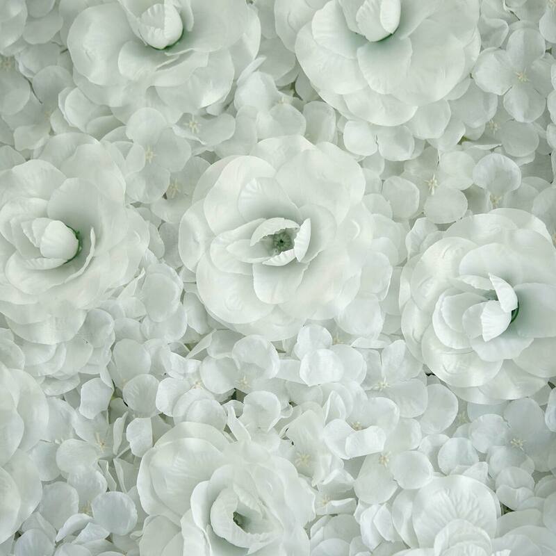 Enova Home Artificial Faux Foliage Flowers Wall Mat Panel Hydrangea and Rose Flowers Backdrop Wedding Party Photo Event Decor