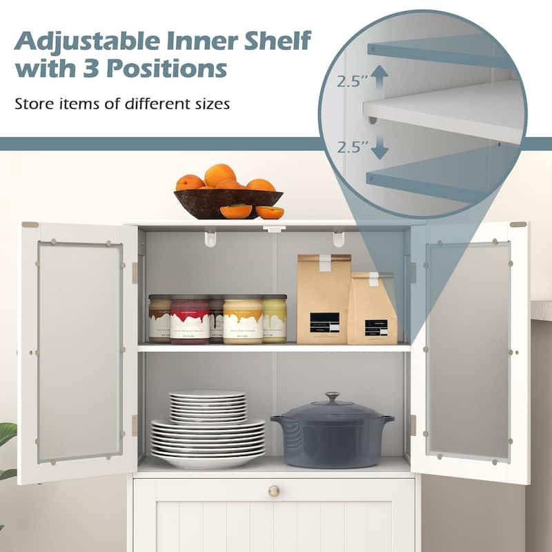 Gymax Bathroom Floor Storage Cabinet Freestanding Cupboard Pantry w/ 2