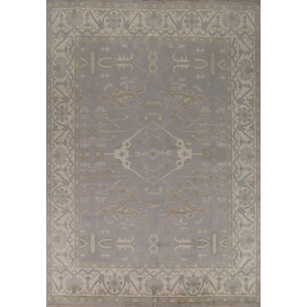 Transitional Gray Oushak Style Area Rug Hand-Knotted Wool Carpet - 7'11" x 9'10"