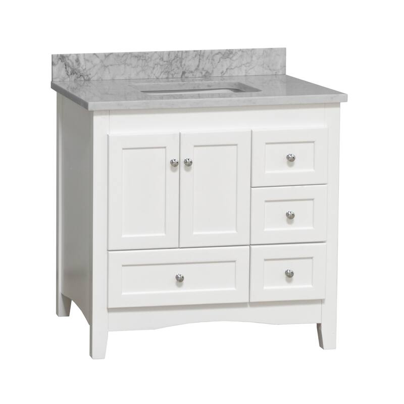 KitchenBathCollection Abbey 36" Bathroom Vanity with Carrara Marble Top