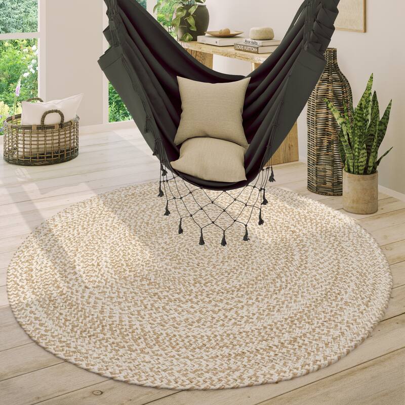 Hand-Woven Jute Rug Round with Natural Jute Fibers - Beige - 3'11" Round