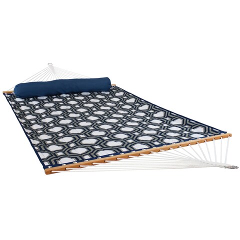 Sunnydaze 2-Person Quilted Spreader Bar Hammock Bed w/ Pillow - Navy & Gray