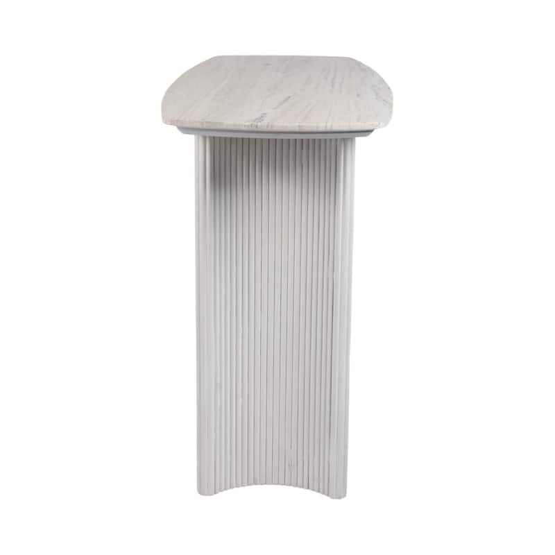 Wood Accent Table Fluted Base Curved Legs Modern Design Sculpted Frame