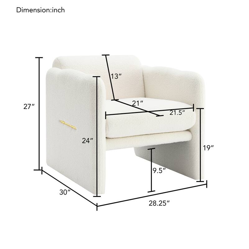 Arm Chair with waved arms, Metal decoration on both side arms, Accent chair,Teddy Fabric