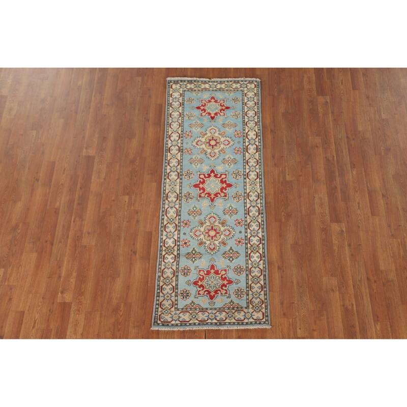Kazak Runner Rug Handmade Light Blue Wool Carpet - 2'2" x 5'10"
