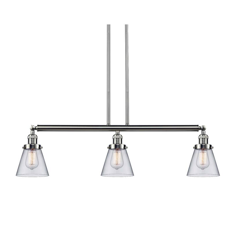Innovations Lighting Small Cone 3 Light 39" Wide Linear Chandelier - Brushed Satin Nickel / Clear