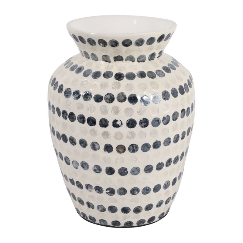 Decorative Vase - Shell Coastal Capiz Dots - Ivory and Blue
