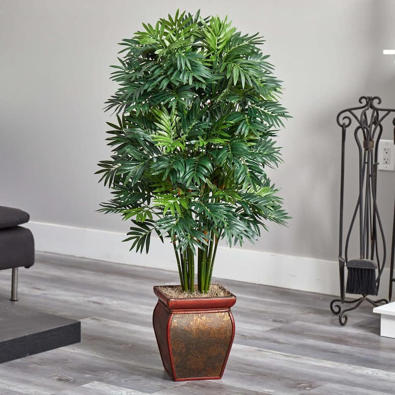 Mini Bamboo Palm Plant 45" Tall, Silk Palm Tree with Vase, Home Office Decor, Indoor Plant DÃ©cor - 3.75ft.