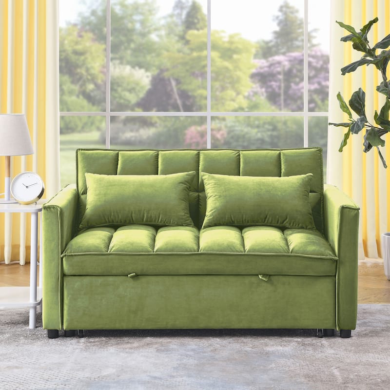 53.94Inch Convertible Sleeper Sofa with Two Side Pockets and 2 Pillows