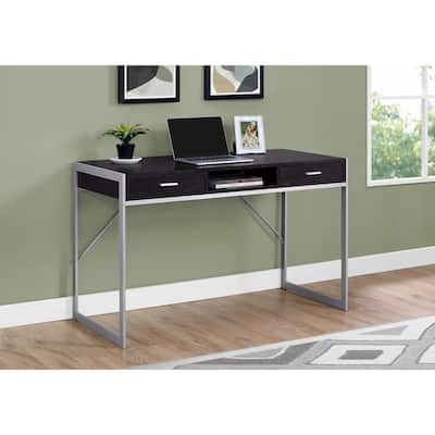 Compact Espresso Computer Desk with Silver Base