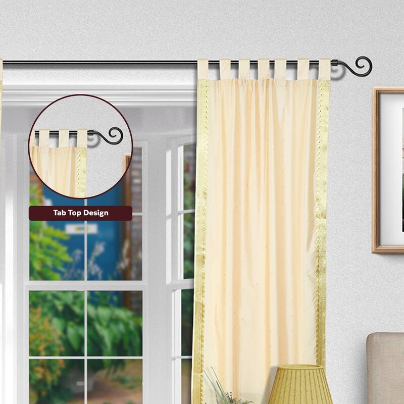 Cream Tab Top Sheer Sari Curtain / Drape / Panel - Pair