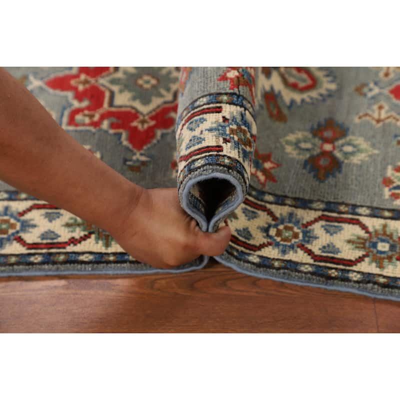 Gray Geometric Kazak Oriental Runner Rug Hand-Knotted Wool Carpet - 2'2" x 6'0"