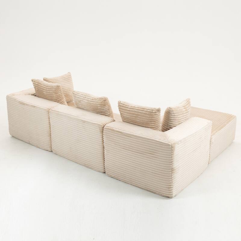 Floor Standing Deep Seat Sofa Corduroy Modular L-shaped Sectional Sofa with Chaise Lounge Compressed Sofa with Ottoman