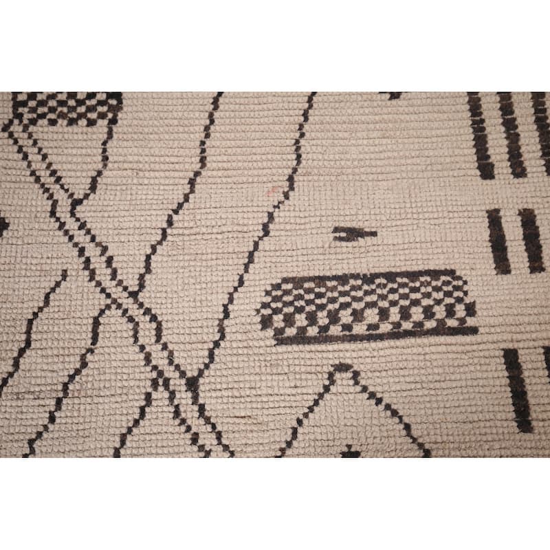 Ivory Moroccan Area Rug Handmade Abstract Wool Carpet - 6'11"x 10'4"