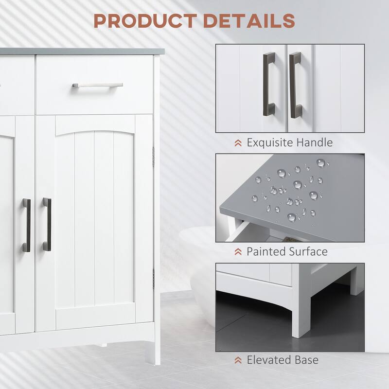 White MDF Bathroom Storage Cabinet with Drawers and Adjustable Shelves for Home - 26.75" L x 13" W x 30" H