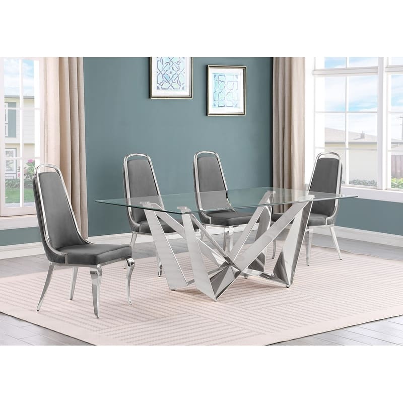 Best Quality Furniture D400/1-SC310-7 Dining Set with 78" 12mm Glass with Bevel