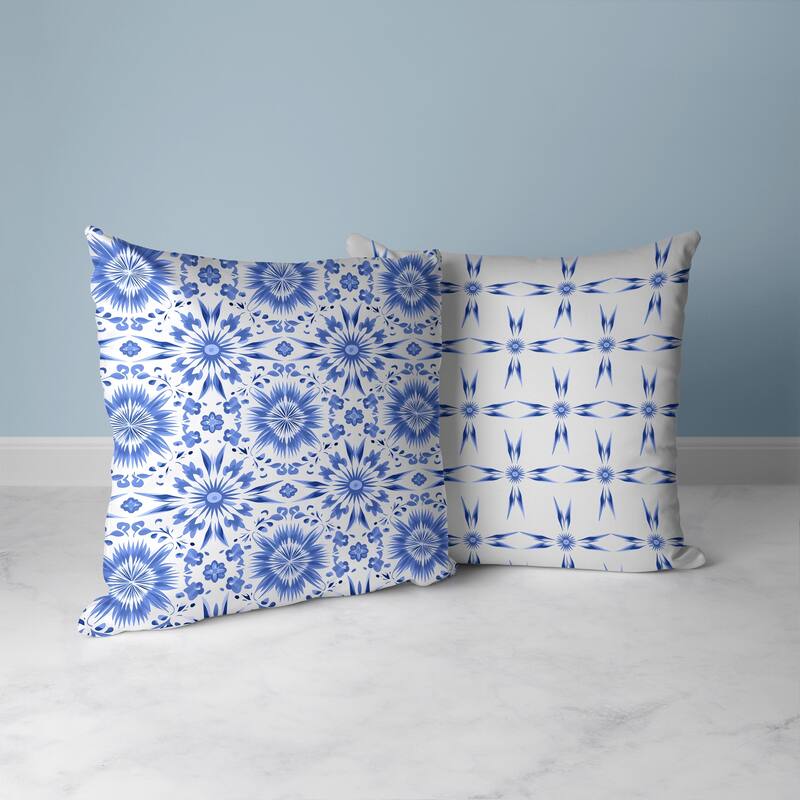 Batik Bliss Faux Suede Reversible Throw Pillow Blue and White