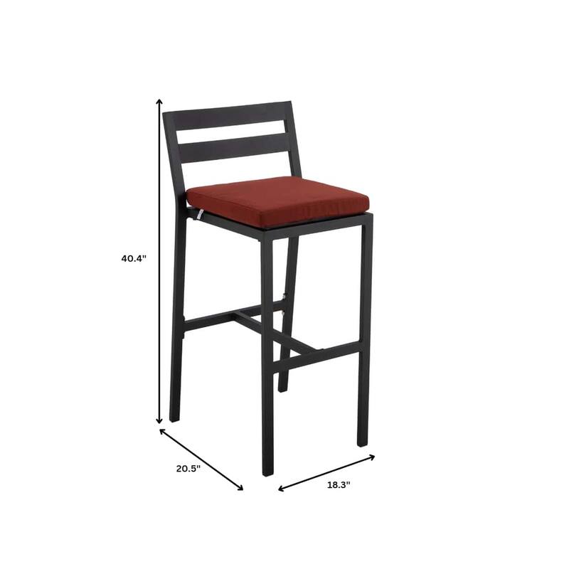 Patio Bar Stool in Powder-Coated Aluminum Frame with Removable Cushion Set of 2