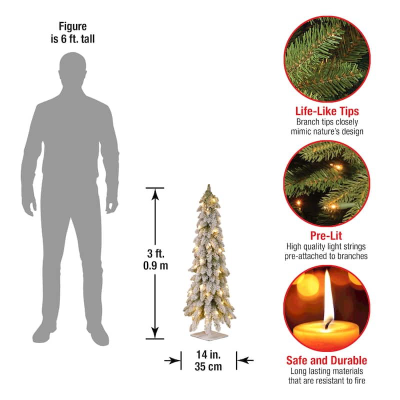 National Tree Company 3 ft. Snowy Christmas Tree with Flocking and 50 Clear Lights - 3 Foot