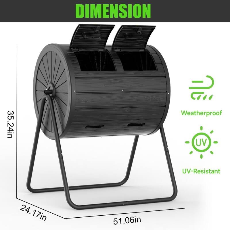 Outdoor Dual Chamber Tumbler Compost Bin 360° Dual Chamber Rotary Composter, 37.5 Gallon
