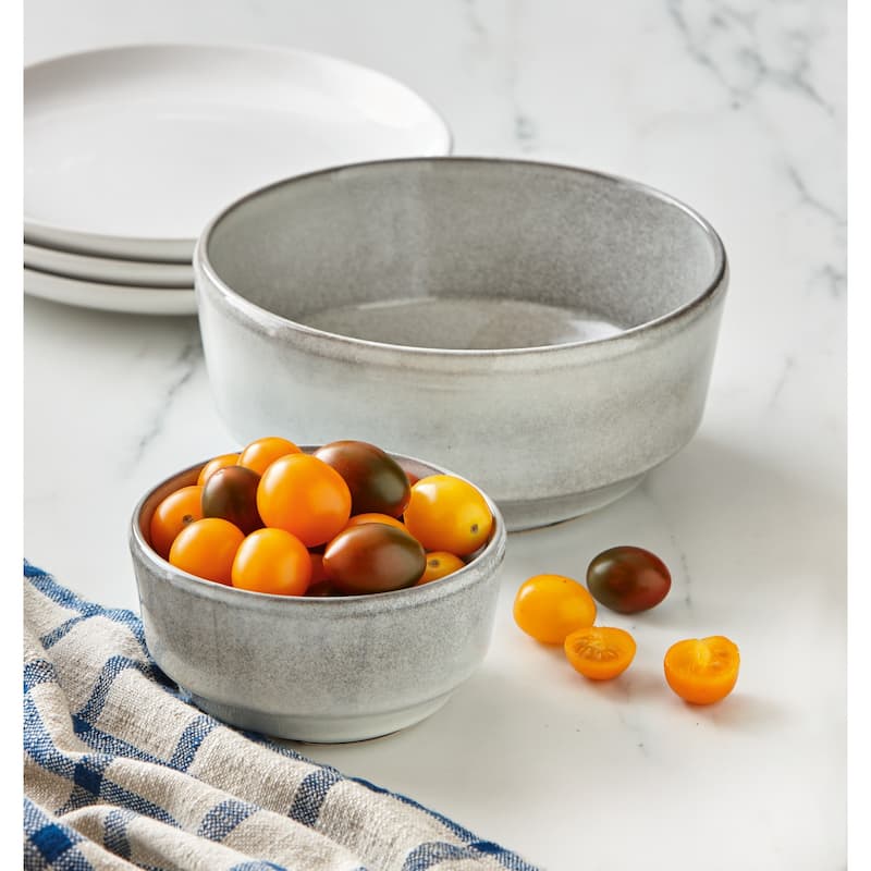 Stinson Large Light Gray Ceramic Serving Bowl 44oz Dishwasher Safe 3.25in H x 7.7in L x 7.7in W Everyday Use
