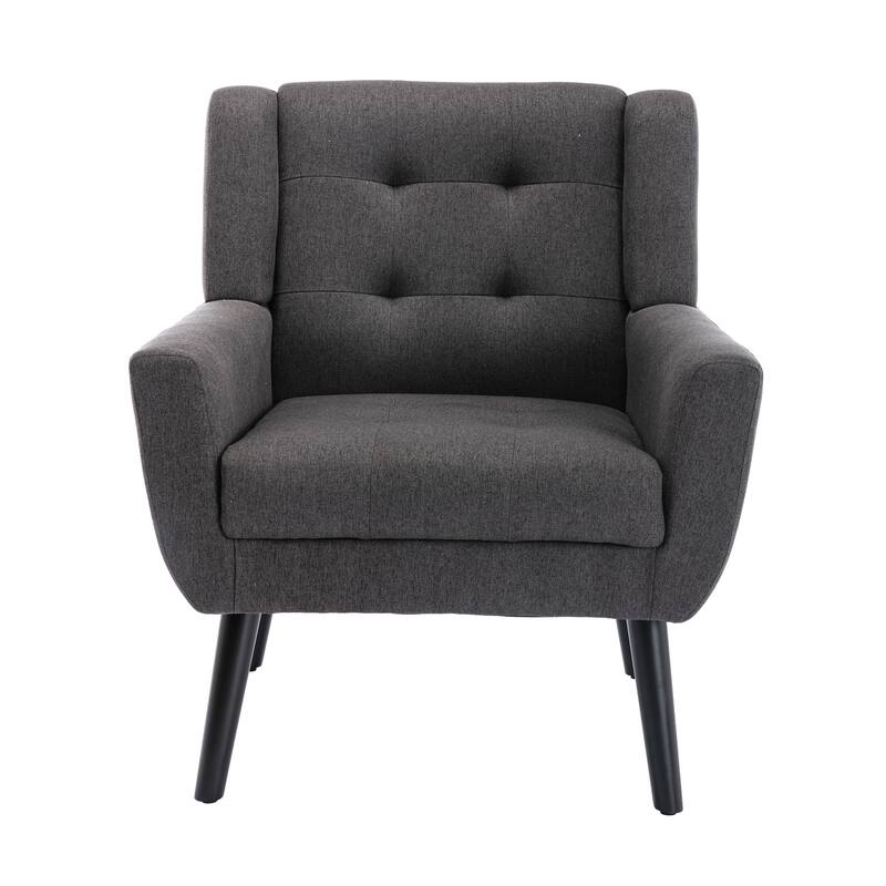 Linen Blend Upholstered Accent Chair with Curved Back and Black Metal Legs